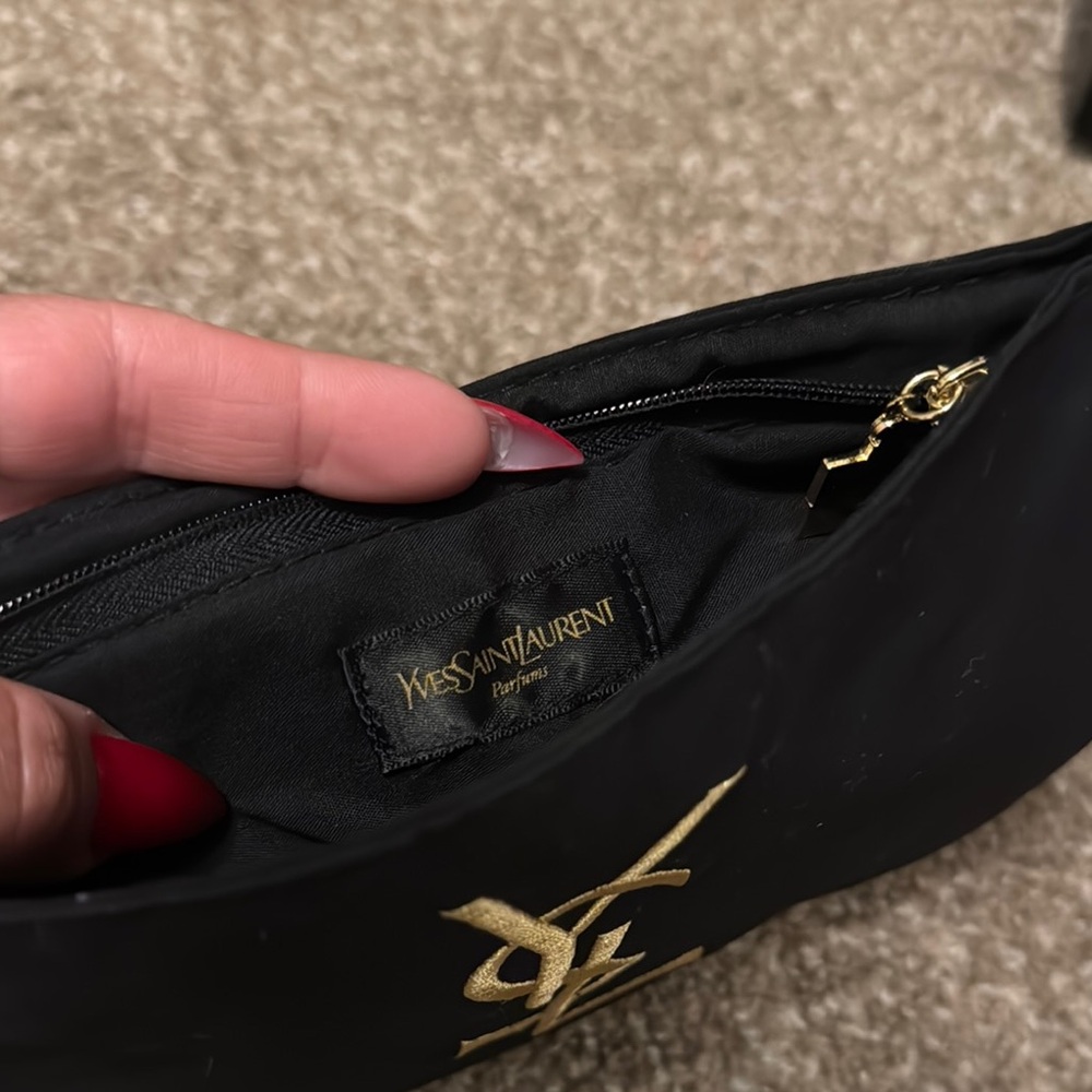 Yves Saint Laurent Black Cosmetic Pouch with Gold Logo - Picture 3 of 6